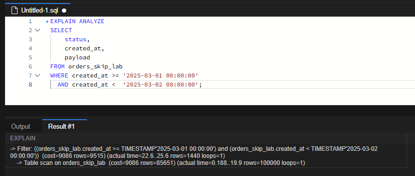 payload 추가 후 실제 테이블 100,000건을 읽고 1,440건을 남긴 결과입니다.