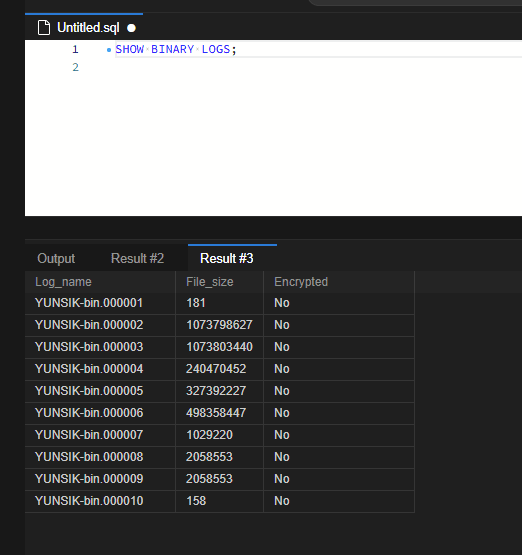 MySQL binlog 용량 관리: 보관 기간 설정과 안전한 PURGE 실습 6 보관 기간을 변경한 뒤에도 10개 파일과 파일별 크기가 그대로 유지됩니다. 이번 실습은 자동 purge가 꺼진 상태이므로 자동 만료 삭제를 검증한 결과는 아닙니다.