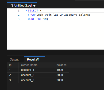 MySQL 잠금 대기 관계 읽는 법: data_locks와 data_lock_waits로 차단 세션 찾기 3 id 1·2·3의 초기 balance는 각각 1000·2000·3000입니다. 이번 잠금 경합은 id=1에서만 발생시키도록 구성합니다.